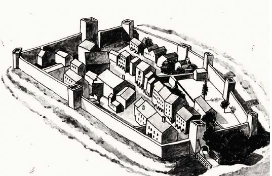 disegno antico di città murata del FVG