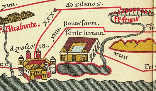 antica mappa dei dintorni di Aquileia